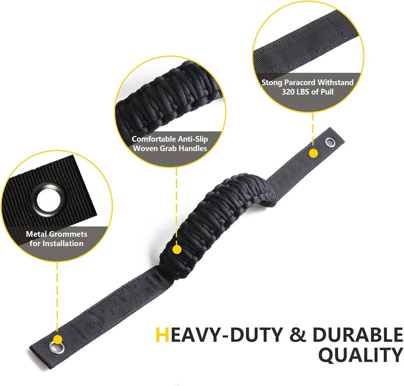 RERPRO Front Rear Door Roll Bar Grab Handles Compatible with 2024 2025 Jeep Wrangler JL 4 Door 4XE Gladiator JT Interior Accessories Paracord Grip Handle, Keep Airbag Function, 4 Pack Black Classic - Image 5